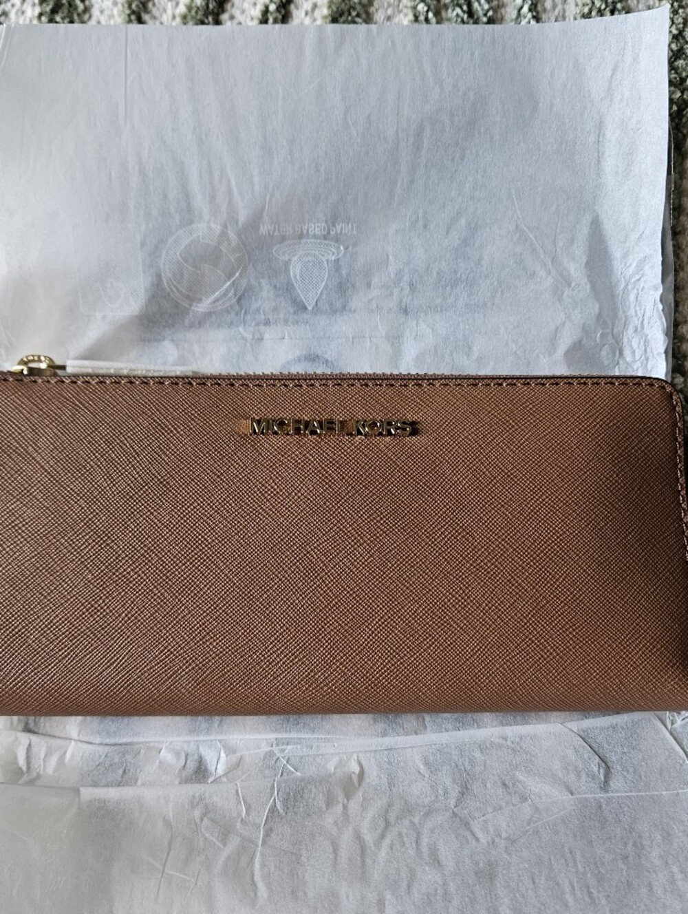 Michael Kors Brown Saffiano Leather Zip Wallet